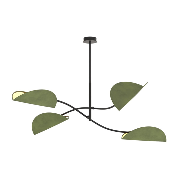 Lampada a sospensione Lotus in acciaio nero e velluto verde