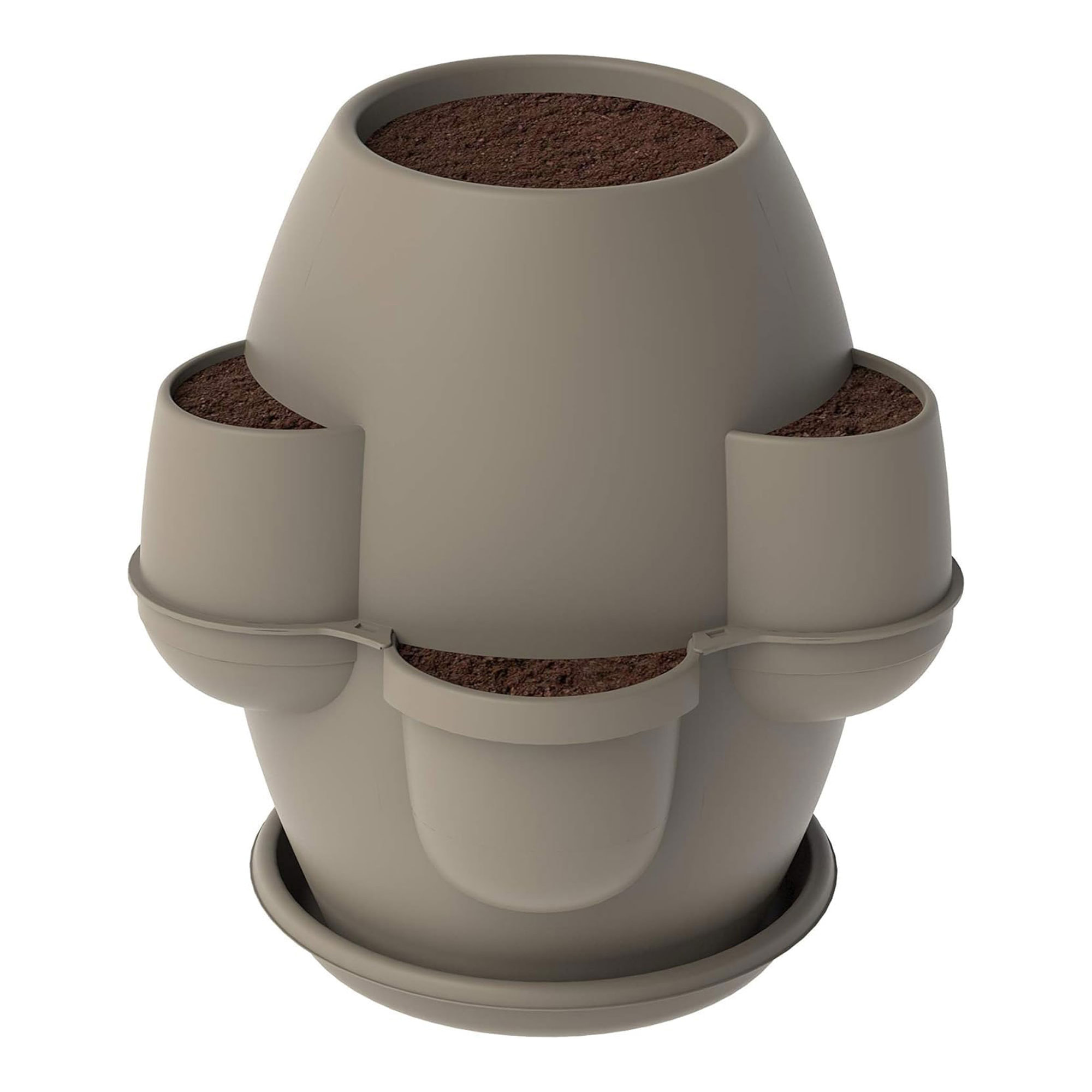 Oasi - Fioriera Da Giardino 80x80x80 Cm Con 6 Tasche Perimetrali E Sottovaso Cappuccino