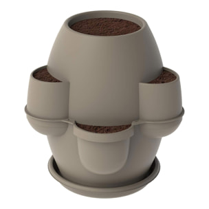 Oasi - Fioriera Da Giardino 80x80x80 Cm Con 6 Tasche Perimetrali E Sottovaso Cappuccino