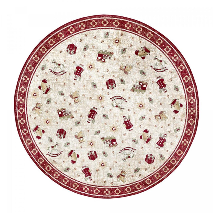 Tapis rond salon ou chambre enfant,  motif fêtes de SANTA 1, kilim original, entretien facile