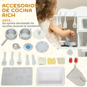 Cocina de Juguete de Madera con Sonido, Cocinita Infantil con Accesorios, Fregadero, Microondas y Fogón, Juguetes para Niños a Partir de 3 Años, 55x24x86 cm, Blanco