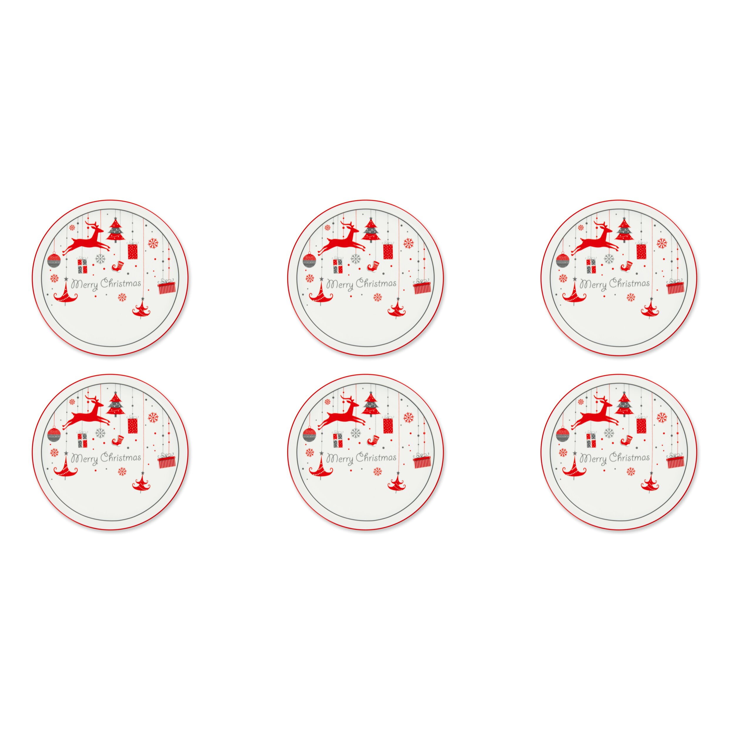 Lot de 6 assiettes à panettone Excelsa- Merry Christmas, Porcelaine Multicolore