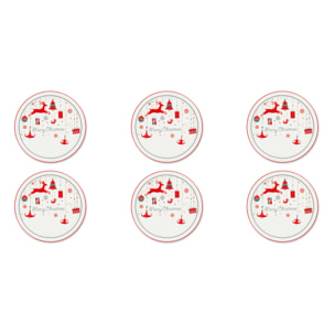 Lot de 6 assiettes à panettone Excelsa- Merry Christmas, Porcelaine Multicolore