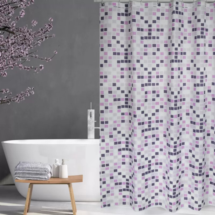 Rideau de douche Polyester MOSAIKO 180x200cm QUALITE PREMIUM Violet - Anneaux inclus MSV