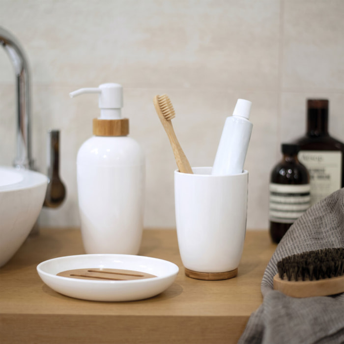 Distributeur de savon PS & Bambou OSLO Blanc & Beige MSV