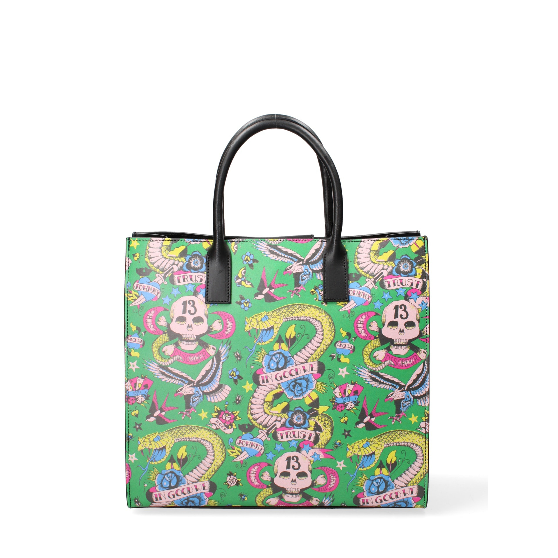 Borsa a mano da donna Made in Italy - Serpenta - Pelle e Cotone - 34.0 x 32.0 x 12.5 cm