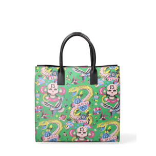 Borsa a mano da donna Made in Italy - Serpenta - Pelle e Cotone - 34.0 x 32.0 x 12.5 cm