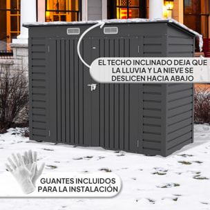Caseta de Jardín Exterior 2,7m² 249x121x183 cm Cobertizo de Jardín Exterior con Doble Puerta 2 Ventilaciones y Pestillo Cobertizo para Terraza Patio Gris