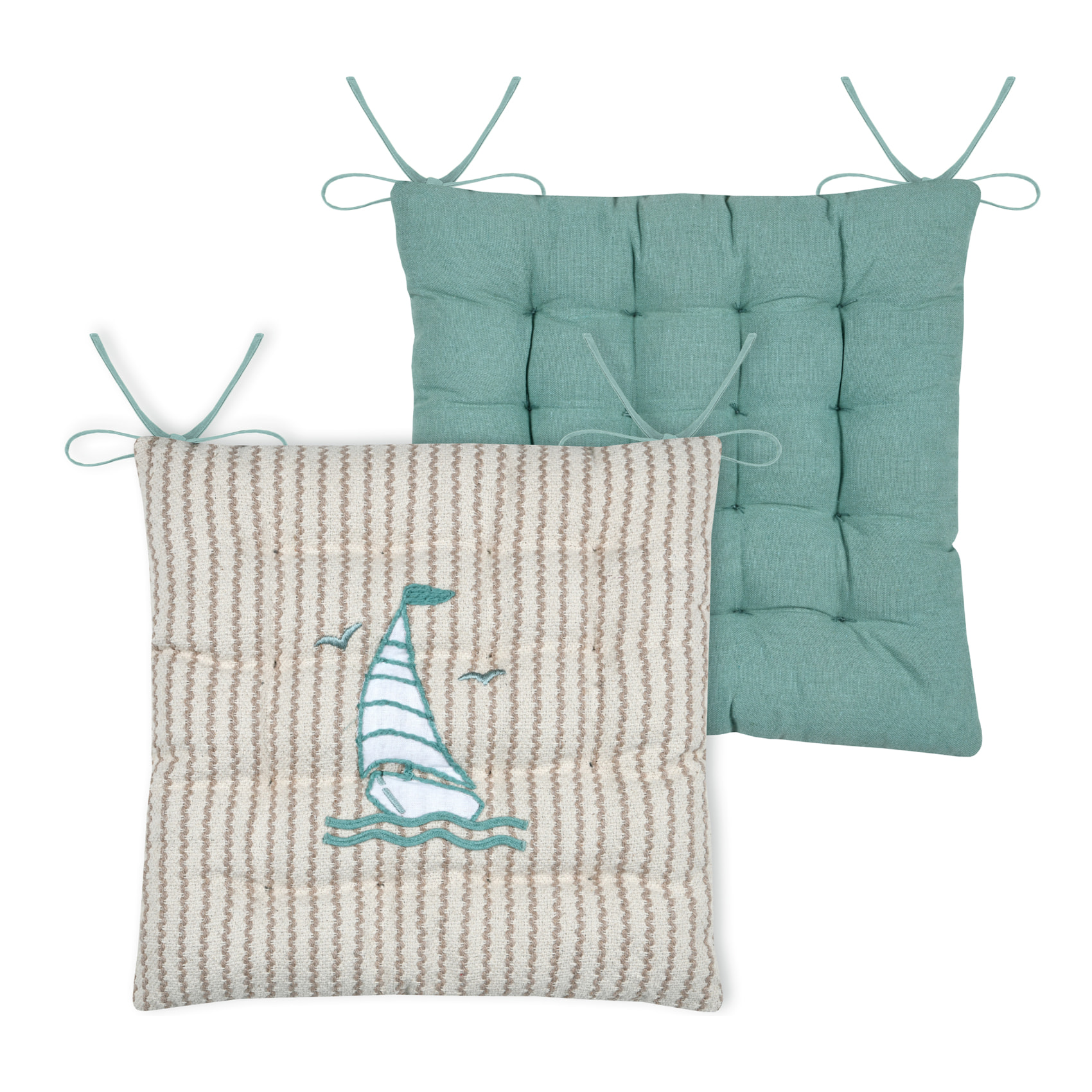 Galette de chaise polycoton matelassée marin - Naturel