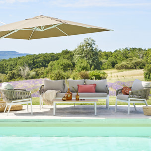 Salon de jardin "Oriengo" taupe & blanc 5 places en aluminium traité époxy