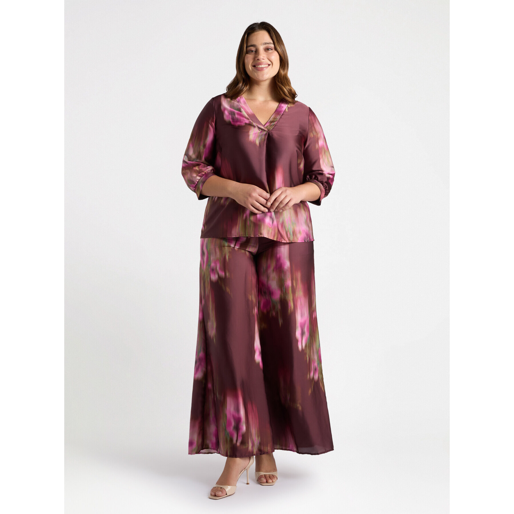 Fiorella Rubino - Pantalones modelo palazzo con estampado difuminado - Fuchsia