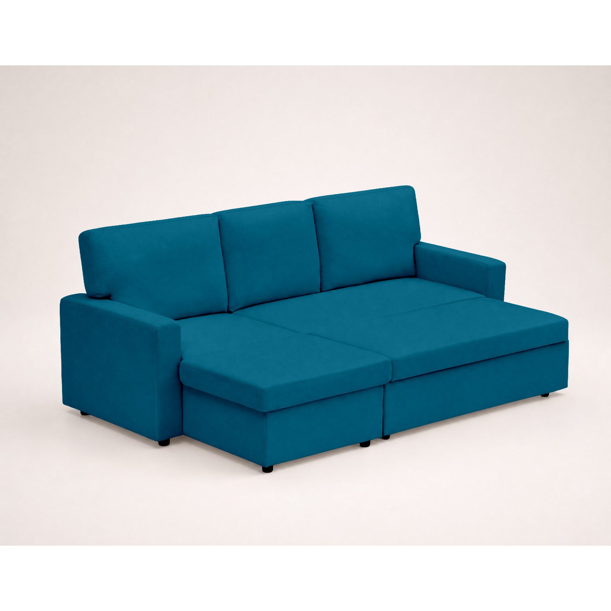 Meiya - canapé d'angle réversible 4 places convertible avec coffre en tissu - Bleu