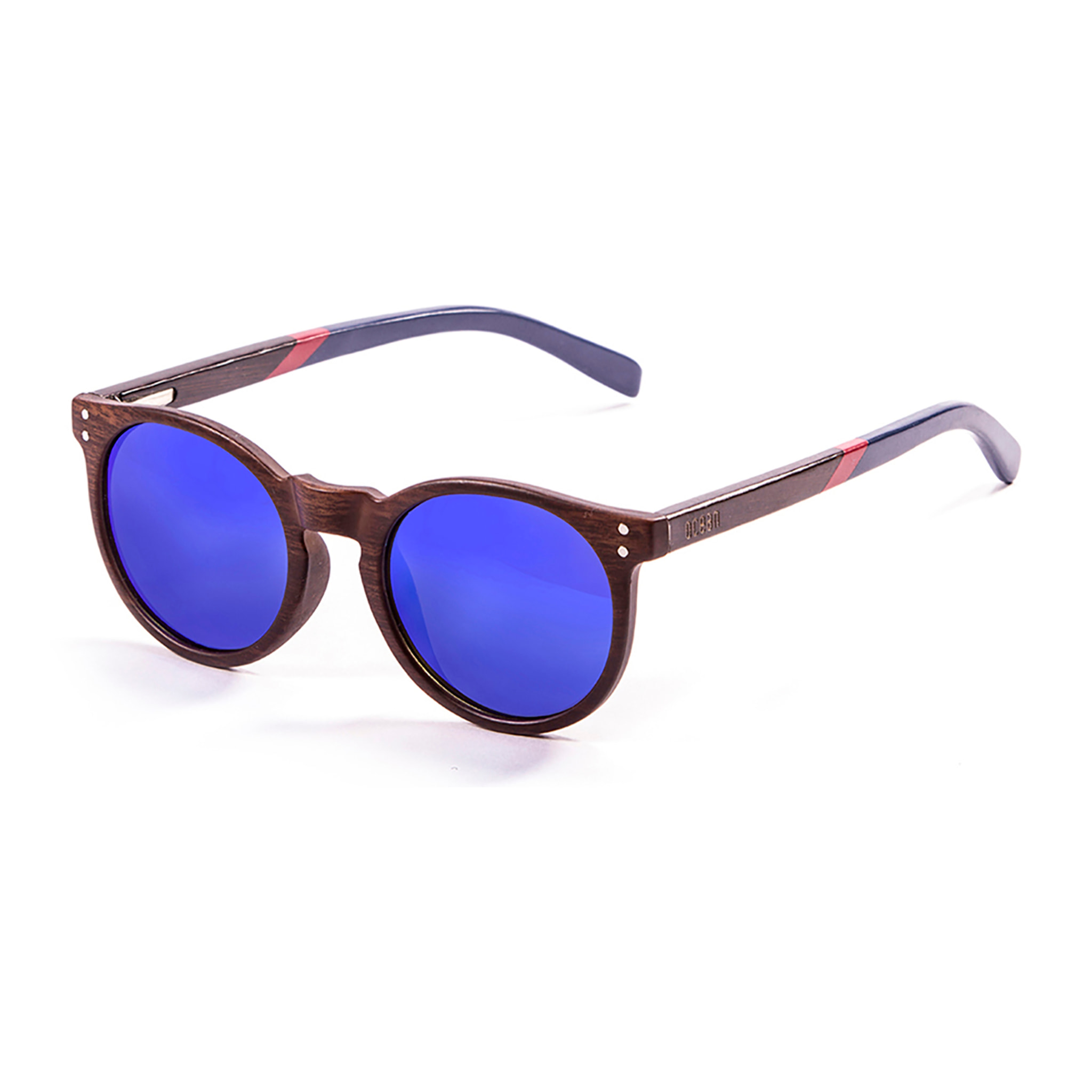 Gafas de sol OCEAN LIZARD WOOD - Bambú natural oscuro & patillas madera oscuro natural rojo-azul / Revo azul