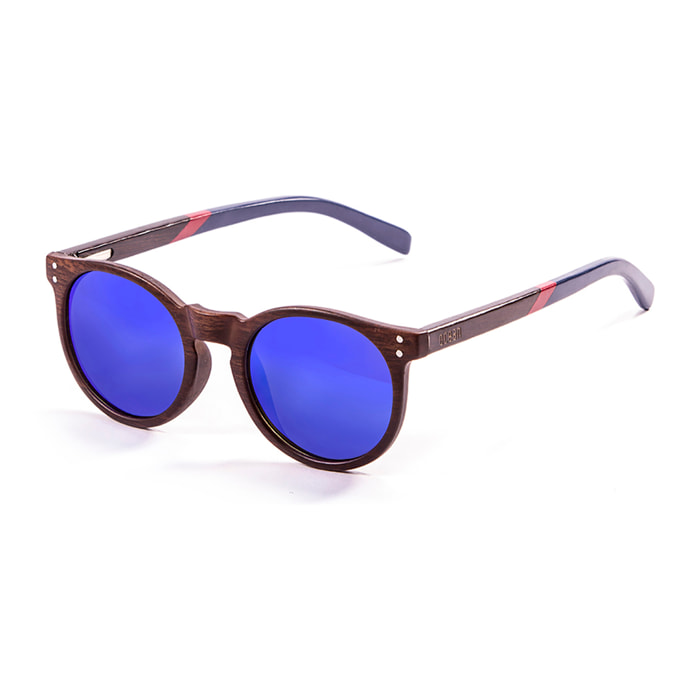 Gafas de sol OCEAN LIZARD WOOD - Bambú natural oscuro & patillas madera oscuro natural rojo-azul / Revo azul