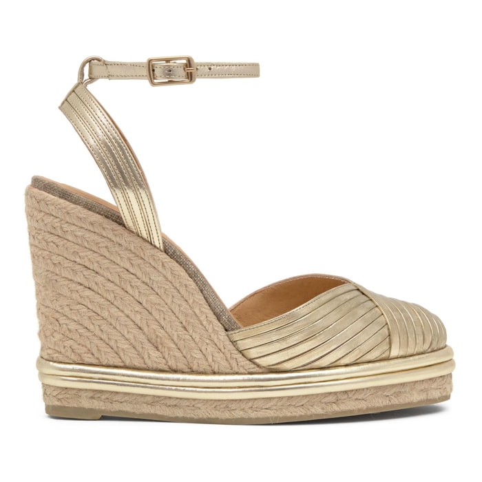 Alpargata de cuña Colina en piel con cierre pulsera y doble plataforma