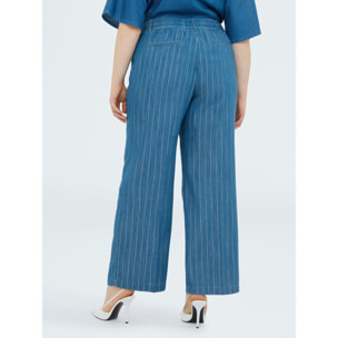 Fiorella Rubino - Pantalones Wide Leg en tencel con raya diplomática en lurex - Azul