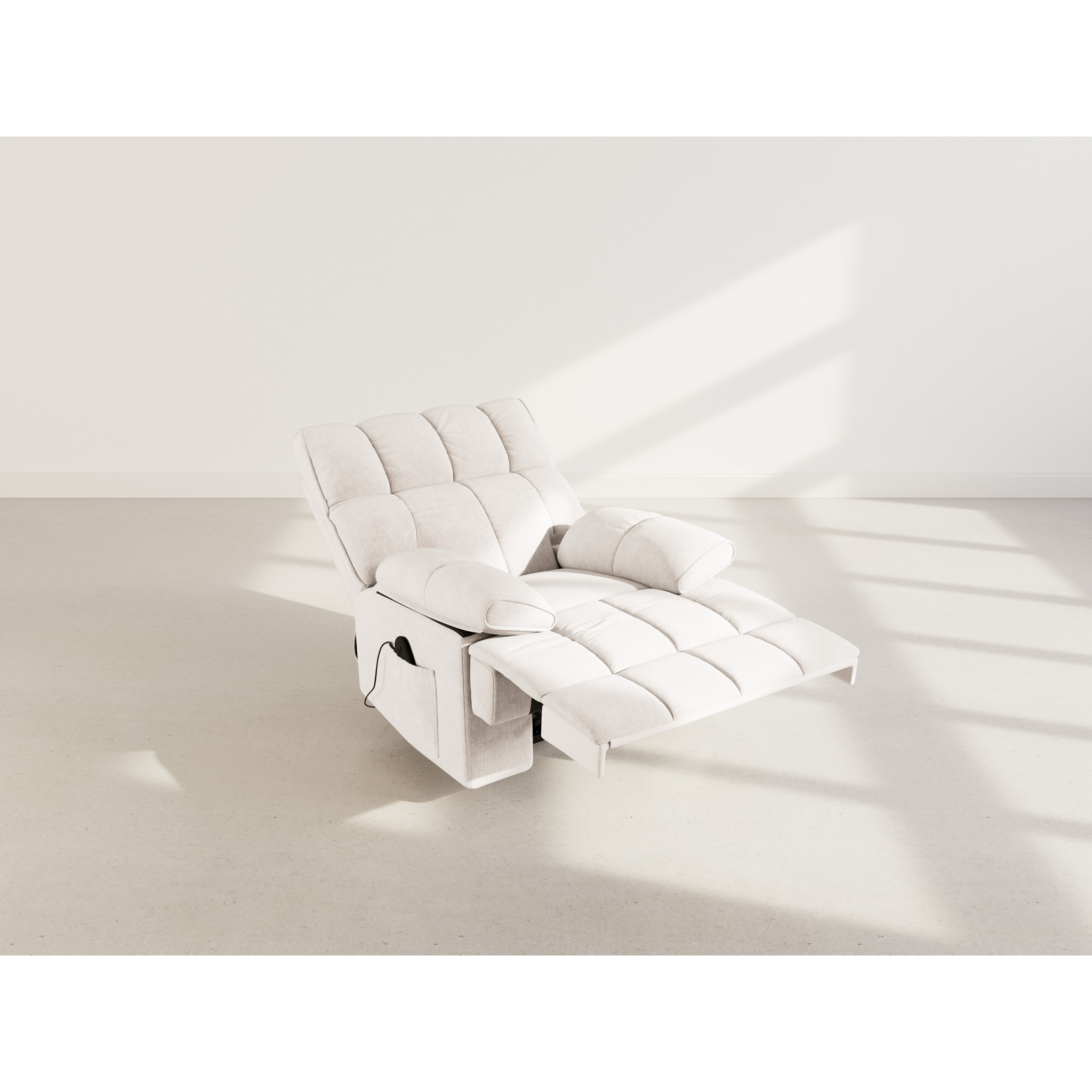 Chandler - Fauteuil relax électrique en velours texturé - Beige