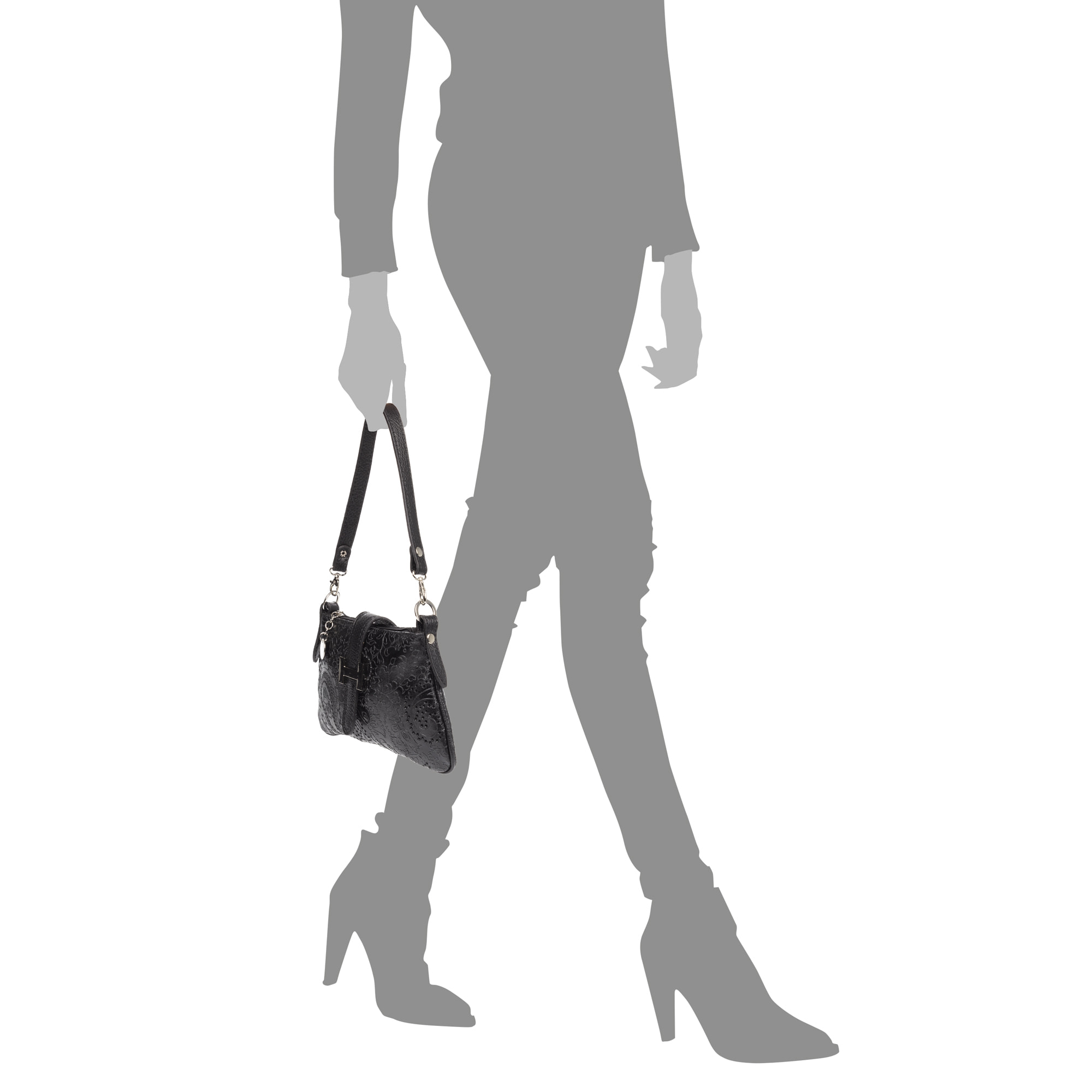 Allerona Bolso de mano Mujer.Piel auténtica Gamuza Grabado Arabesco.