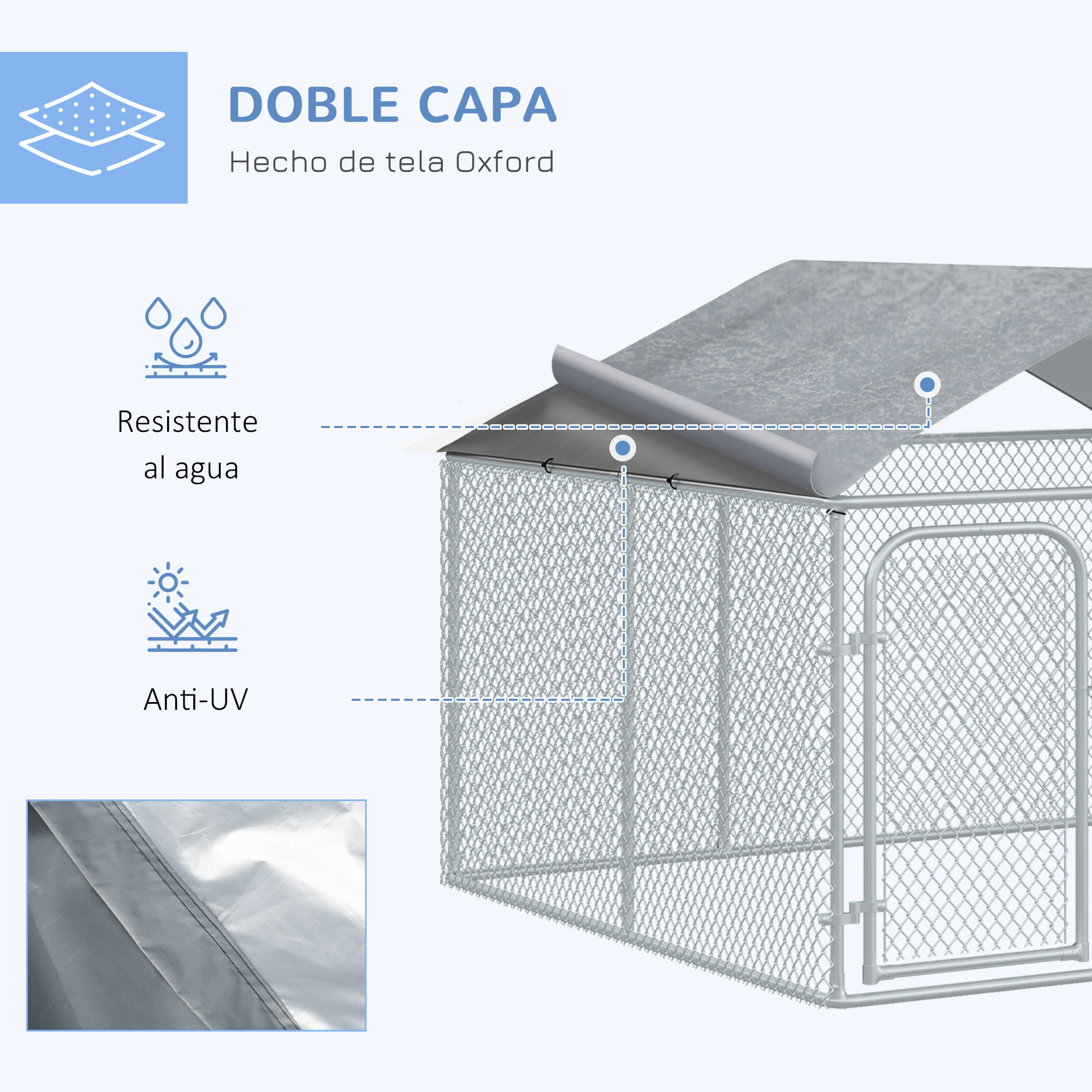 Perrera de Exterior con Toldo 230x230x175 cm Jaula para Perros Mascotas de Acero Galvanizado con Cerradura para Jardín Patio Plata