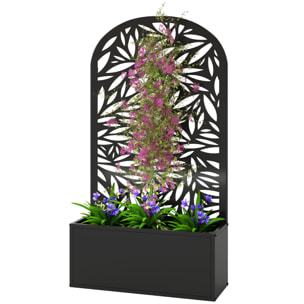 Jardinière treillis haut design graphique feuillage 61 x 23 x 113 cm métal époxy noir
