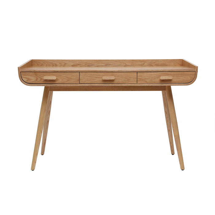 Bureau avec rangements 3 tiroirs scandinave bois clair L132 cm HALLEN