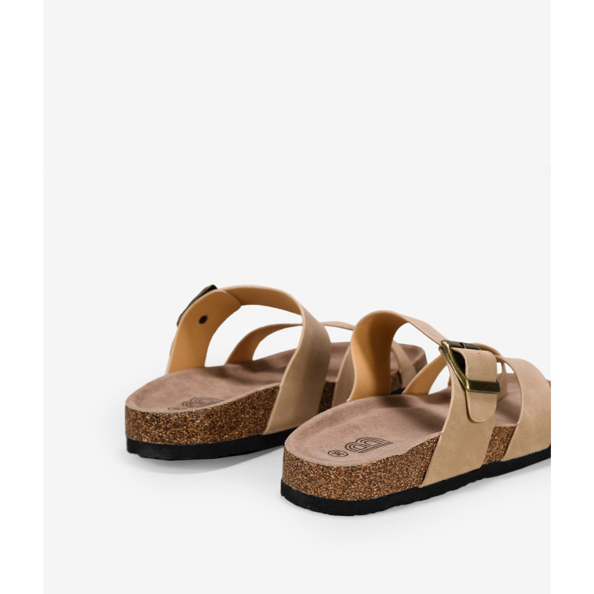 Sandalias de dedo planas beige con suela de corcho