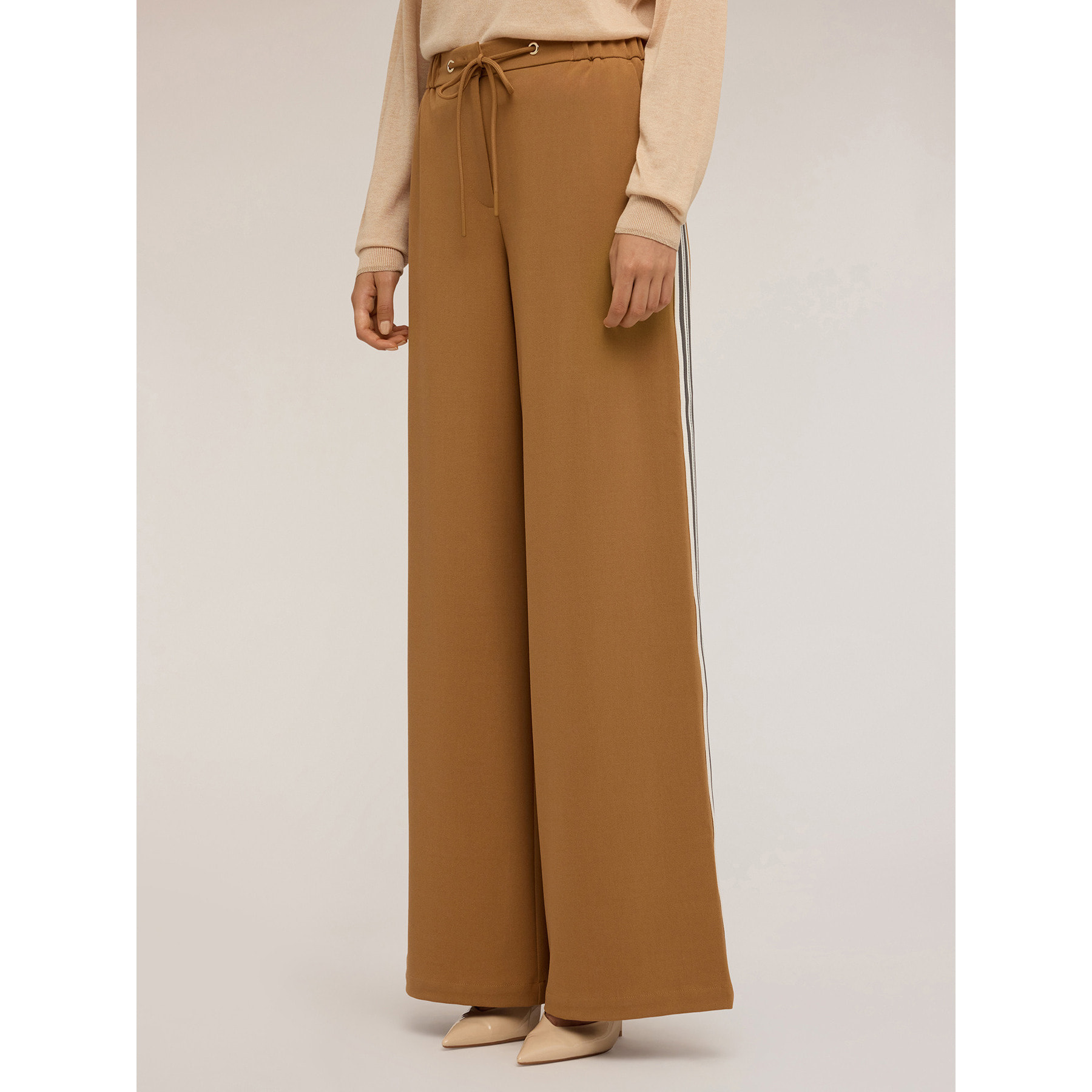 Motivi - Pantaloni palazzo con banda laterale - Marrone