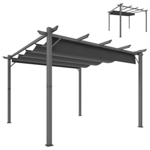 Pérgola de Jardín 3x3 m con Techo Retráctil, Cenador de Jardín con Protección UPF30+, Orificios de Drenaje, Estructura de Aluminio, Pabellón para Patio, Terraza, Exterior, Gris Oscuro