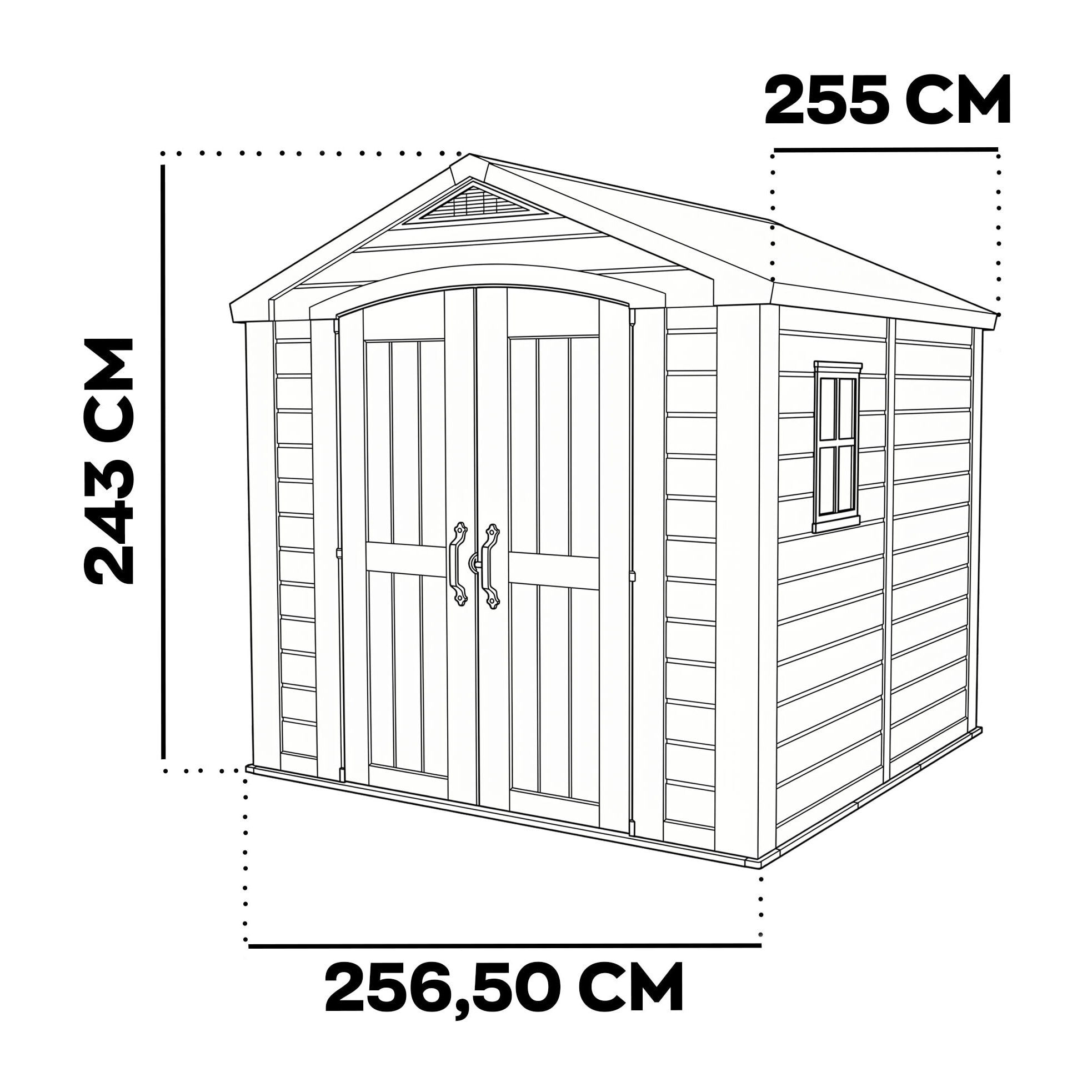 Factor 8x8 - Casetta da Giardino 256,50x243x255 cm 2 Ante per deposito attrezzi finitura effetto legno in Resina Beige