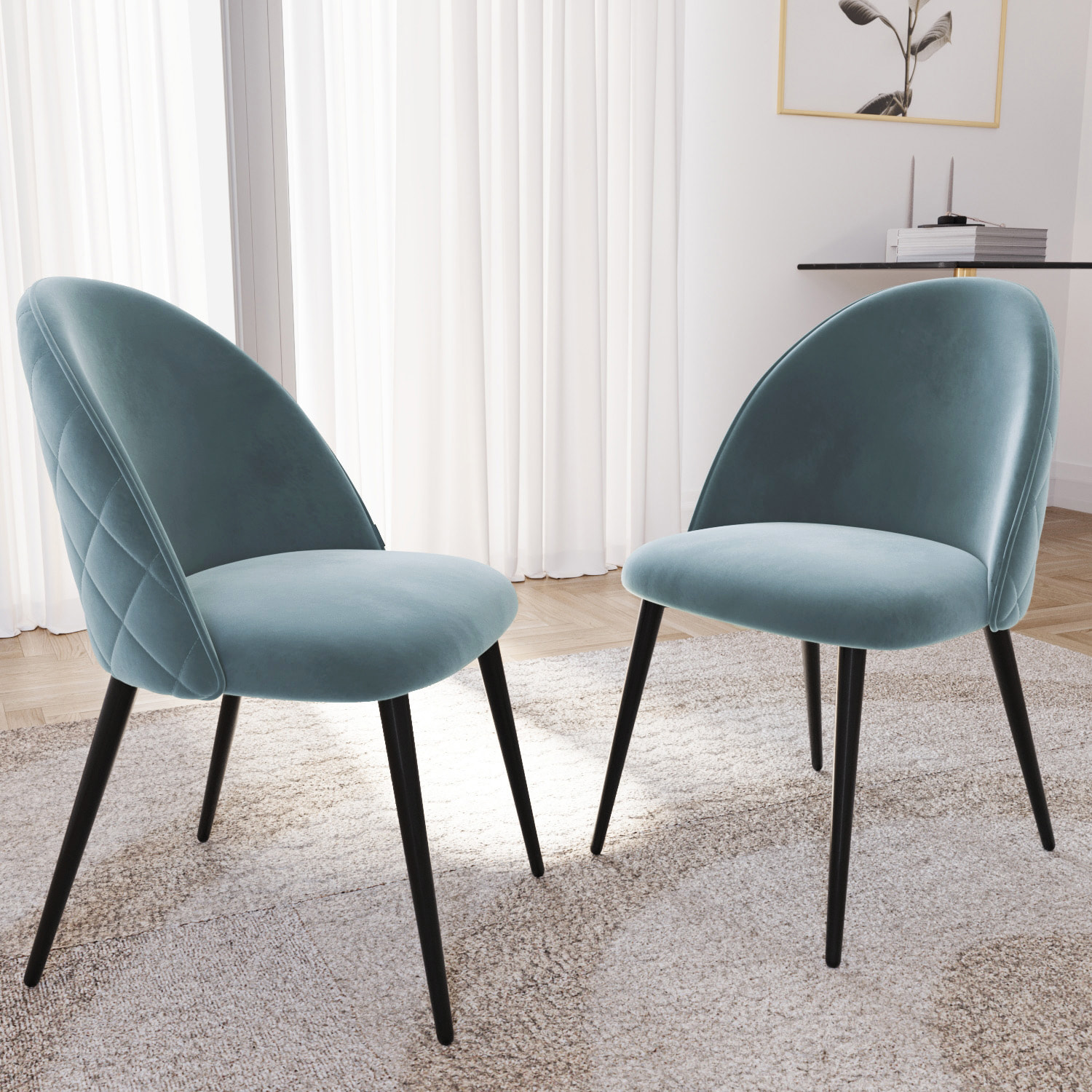 Set di 4 Sedie Imbottite Da Pranzo In Velluto Sedia Gambe In Metallo Nero Schienale Soggiorno Salotto Camera 43 x 47.5 x 80 Cm (Verde)