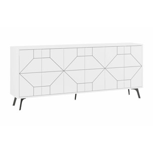 Credenza Dlabrocc, Buffet da soggiorno, Madia da salotto, Dispensa da cucina, 184x35h77 cm, Bianco