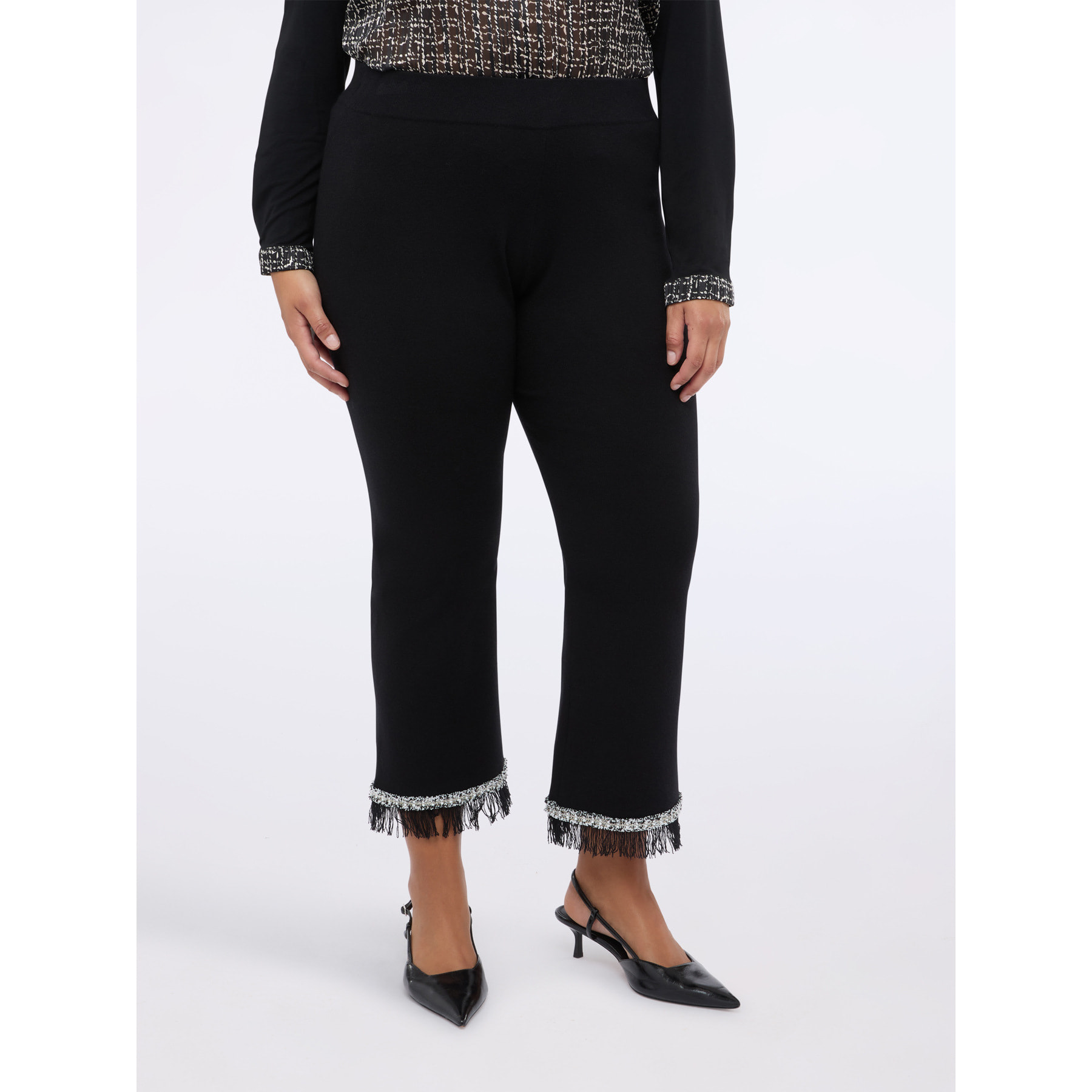 Fiorella Rubino - Pantalones Flare de punto con flecos - Negro