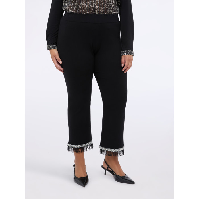 Fiorella Rubino - Pantalones Flare de punto con flecos - Negro
