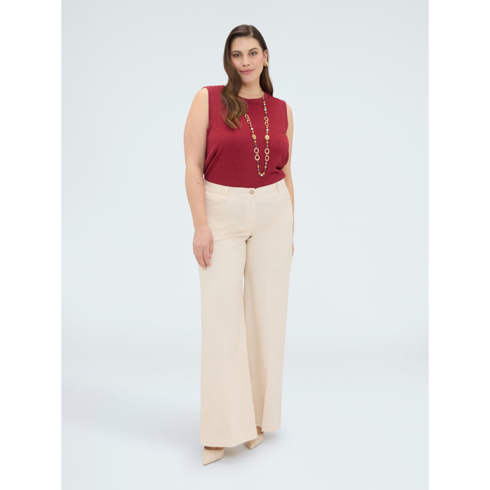 Fiorella Rubino - Pantaloni Wide Leg in cotone leggerp - Beige