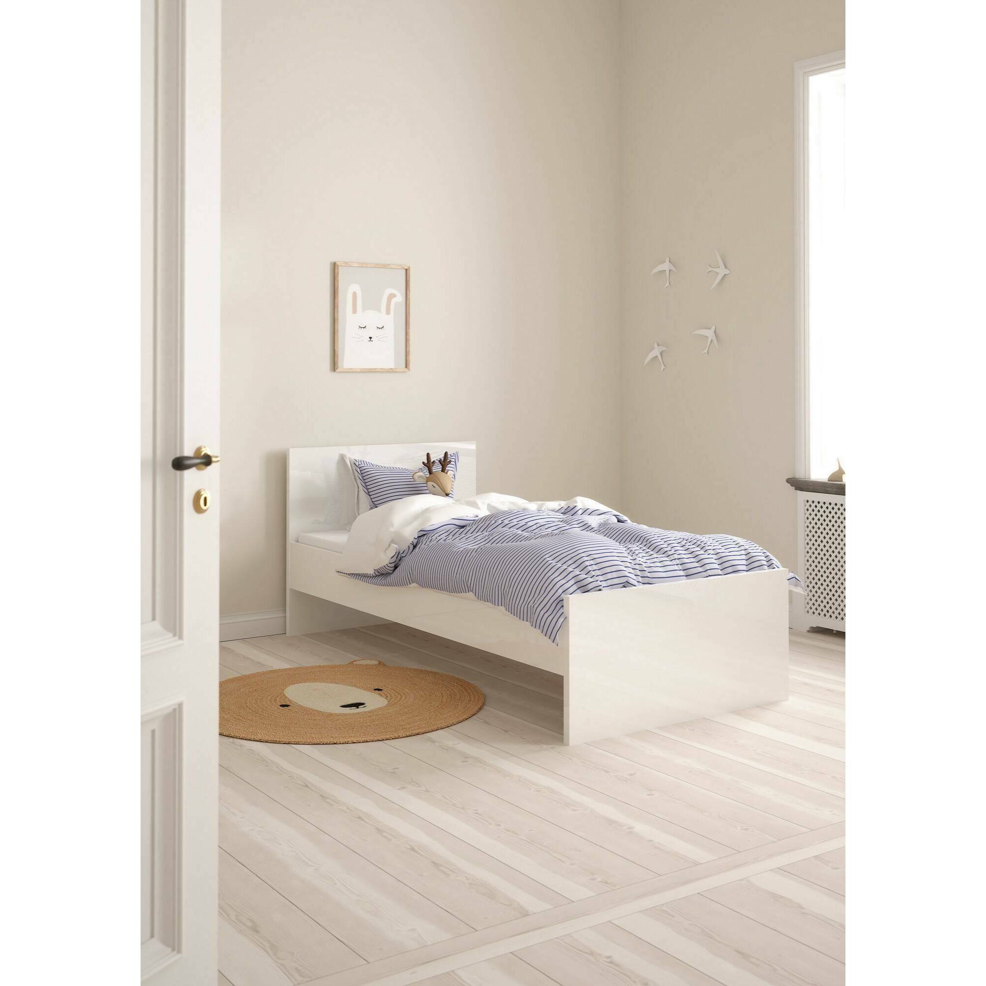 Struttura per letto, colore bianco lucido, cm 96 x 80 x 196.6