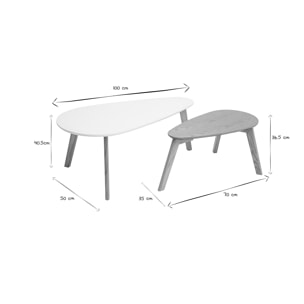 Tables basses gigognes scandinaves bois clair chêne et blanc (lot de 2) ARTIK
