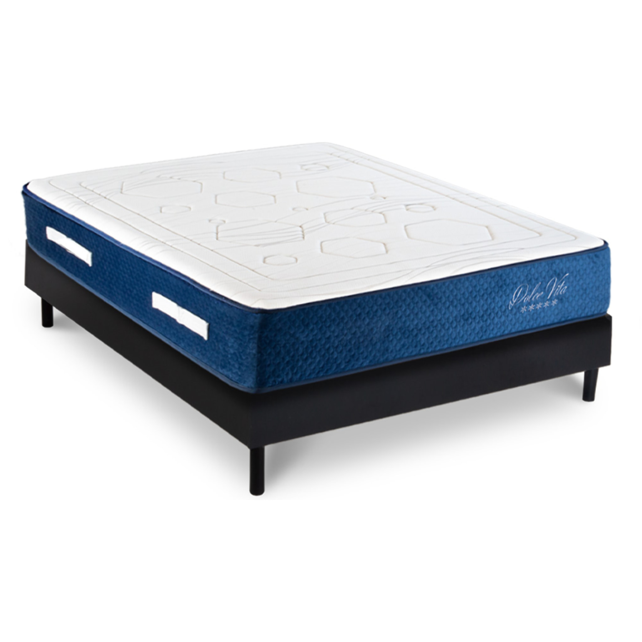 Ensemble DOLCE VITA | 2 Places| Matelas Ressorts Ensachés + Sommier Kit Bois Noir