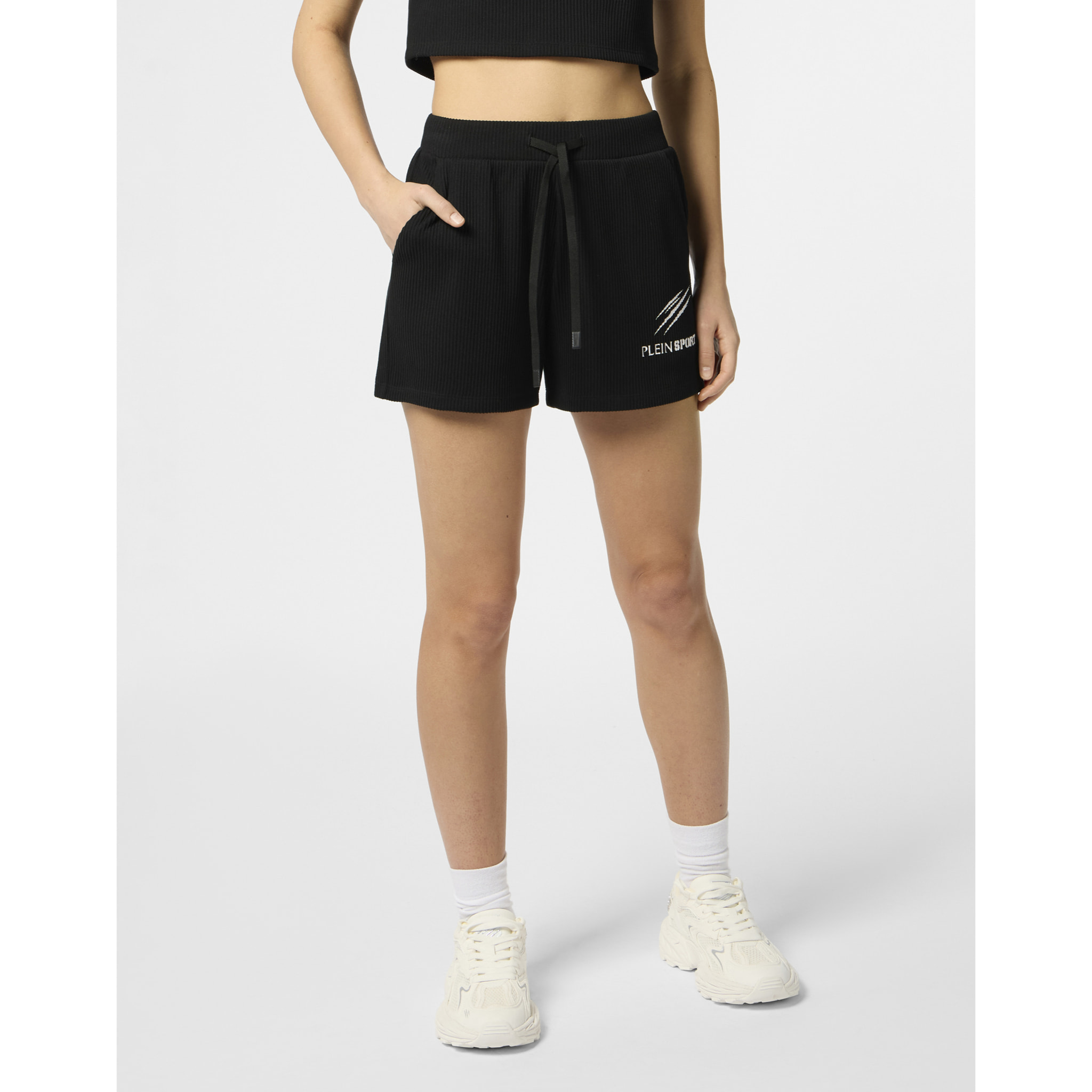 PLEIN SPORT Ribbed Loose Fit Shorts Scratch