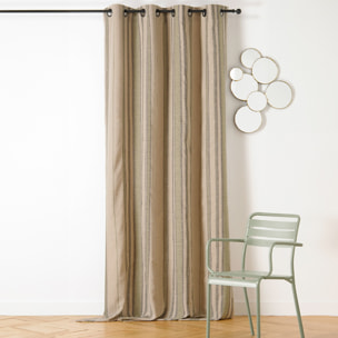 Rideau à Oeillets Lin Rayé Esprit Méditerranéen - Kaki