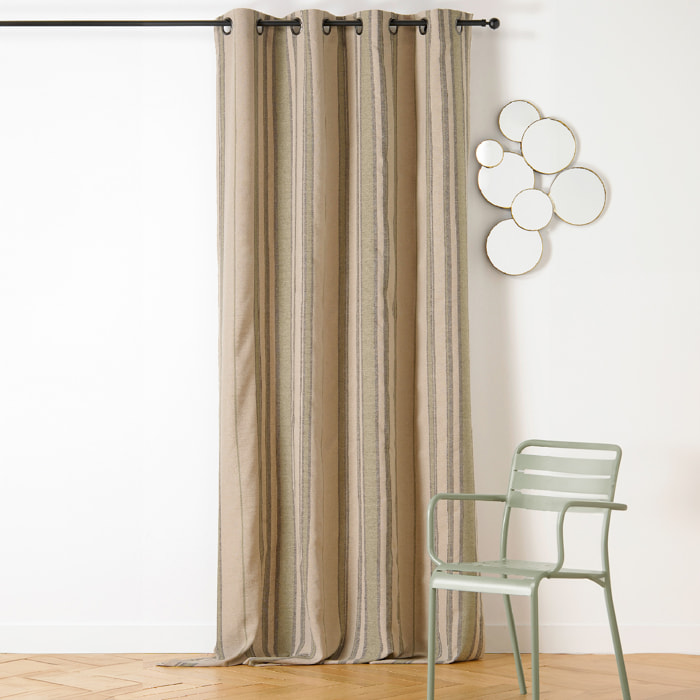 Rideau à Oeillets Lin Rayé Esprit Méditerranéen - Kaki