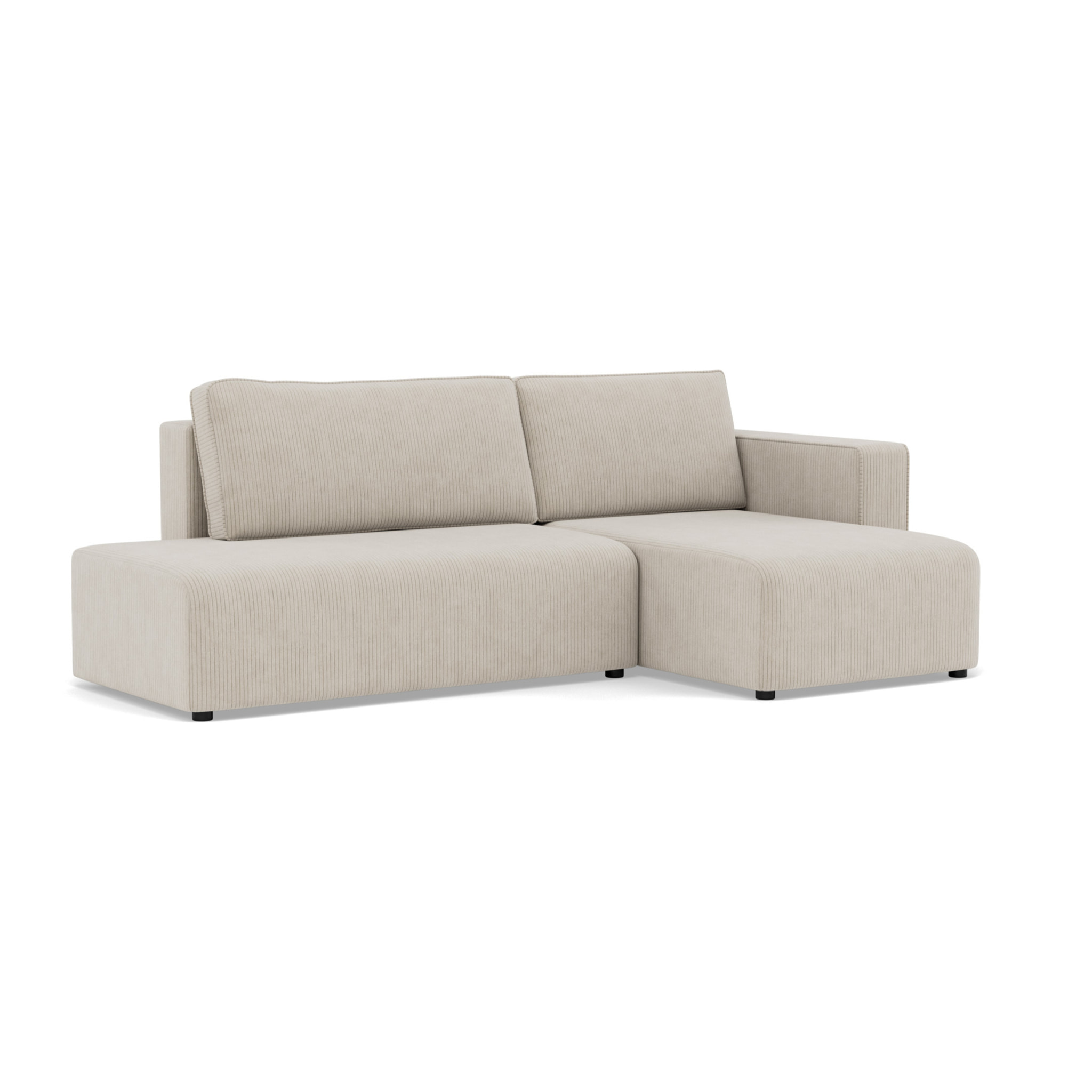 Topaze - canapé d'angle droit 4 places convertible avec coffre sans accoudoir en velours côtelé - Beige