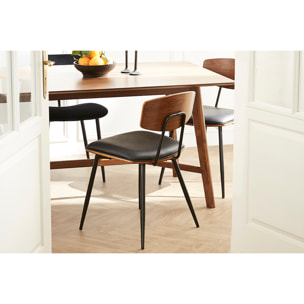 Chaises vintage en bois foncé noyer assises noires et métal noir (lot de 2) JOLINE