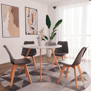 Set Di 4 Sedie Per Sala Da Pranzo Ufficio Con Gambe Faggio Legno Massello Massiccio Stile Nordico Scandinavo Seduta Imbottita Soggiorno Sala Nero