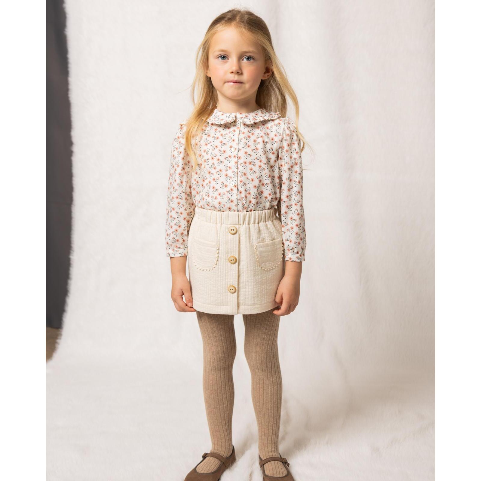 Falda Beige De Tejido Texturizado Con Bolsillos