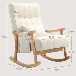 Fauteuil à bascule style Chesterfield bois tissu toucher lin beige