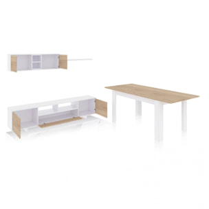 Pack salón con mesa de comedor Kenzo Plus VA Blanco Artik (Blanco Mate) - Roble Canadian