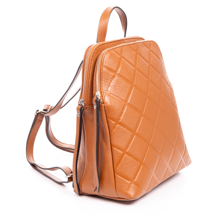 Borsa zaino da donna Arquà. In vera pelle Dollaro con grande incisione geometrica.