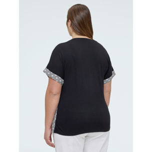 Fiorella Rubino - Camiseta bimaterial de rayas y lunares - Negro