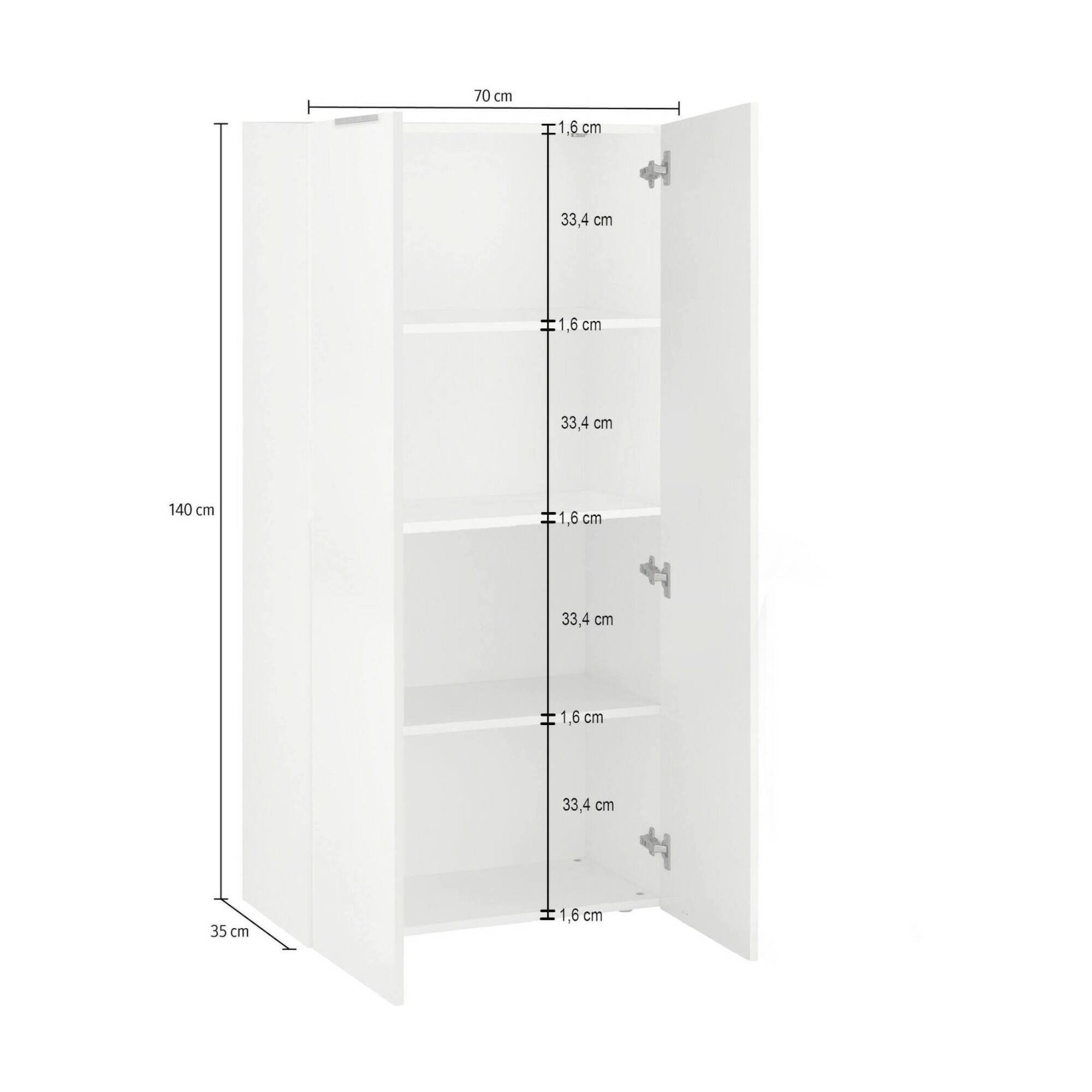 Libreria Dcuratol, Mobile portalibri con 4 vani, Biblioteca, 70x35h140 cm, Bianco