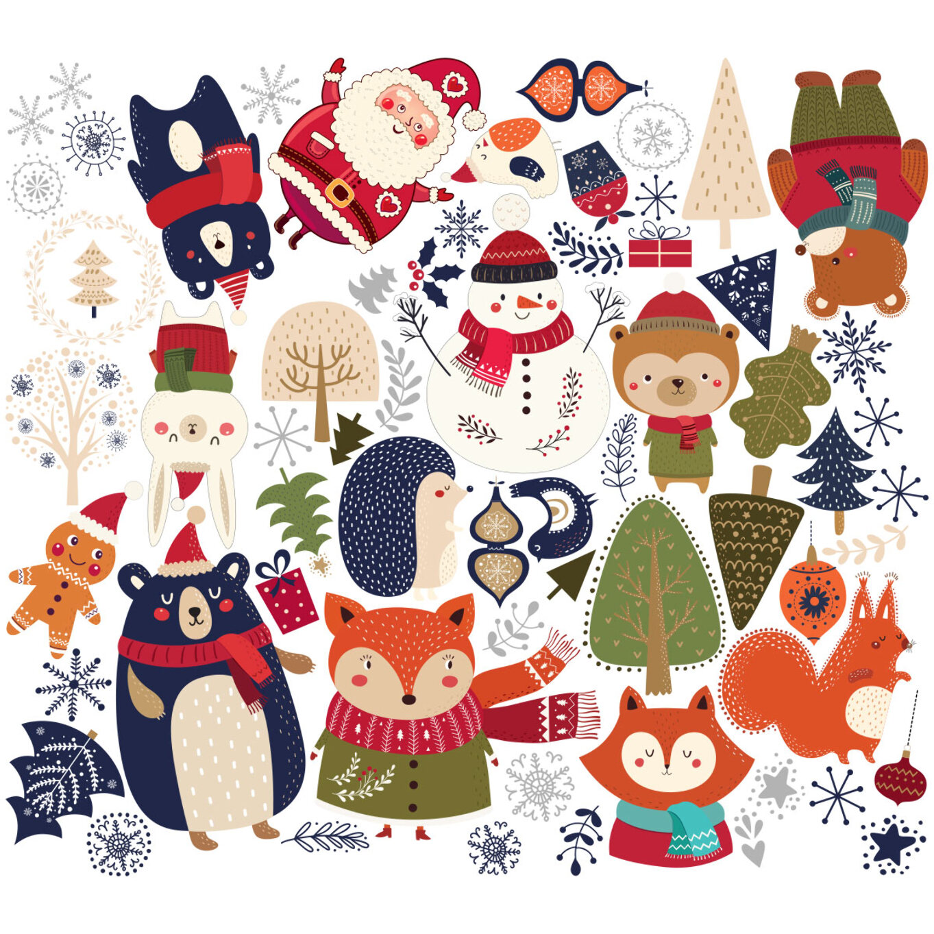 Stickers Noël animaux de la forêt du réveillon - Autocollants stickers adhésifs noël - décoration fêtes